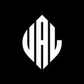 UAL circle letter logo design with circle and ellipse shape. UAL ellipse letters with typographic style. The three initials form a Royalty Free Stock Photo