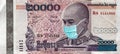Uarantine and global recession. 20000 Riel banknote with a face mask against infection Royalty Free Stock Photo