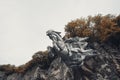 Uastirdzhi monument from bottom view . Uastirdzhi is one of the heroes of the Nart epic. North Ossetia-Alania , Russia