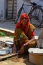 Lady in Sari outside Historic Haveli, Nawalgarh, Rajasthan, India