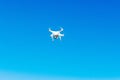 Uav drone copter flying with digital camera. Hexacopter drone with high resolution digital camera on the sky. Royalty Free Stock Photo