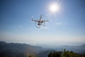 UAV drone copter flying with digital camera.Drone with high resolution digital camera. Royalty Free Stock Photo