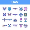 UAV, Remote Control Drones Vector Linear Icons Set