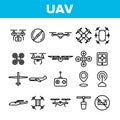 UAV, Remote Control Drones Vector Linear Icons Set