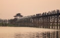 The Ubein bridge at sunrise in Mandalay, Myanmar Royalty Free Stock Photo