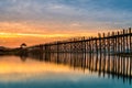 Ubein Bridge at sunrise, Mandalay, Myanmar Royalty Free Stock Photo