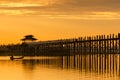 Ubein Bridge at sunset, Mandalay, Myanmar.