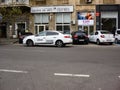 Uber car in traffic, modern city taxi service in Bucharest, Romania, 2019 Royalty Free Stock Photo