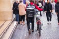 Uber Eats messenger in the busy city of Rouen, France Royalty Free Stock Photo