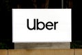 Uber sign, logo at world headquarters of Uber Technologies. Uber Technologies, Inc., commonly known as Uber, is an American