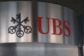UBS Bank logo on metallic surface Royalty Free Stock Photo
