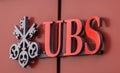 UBS sign on the wall of an office. Taken in Appenzell/Switzerland, May 6. 2020 Royalty Free Stock Photo