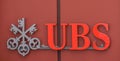 UBS sign on the wall of an office. Taken in Appenzell/Switzerland, May 6. 2020 Royalty Free Stock Photo