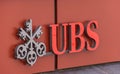 UBS sign on the wall of an office. Taken in Appenzell/Switzerland, May 6. 2020 Royalty Free Stock Photo