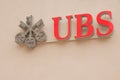 UBS sign on the wall of an office. Taken in St. Moritz/Switzerland,10.31.2020 Royalty Free Stock Photo