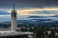 UC Berkeley Sather Tower with Sunrays Royalty Free Stock Photo