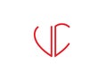 UC Initial heart shape Red colored love logo