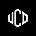 UCD letter logo design with polygon shape. UCD polygon and cube shape logo design. UCD hexagon vector logo template white and Royalty Free Stock Photo