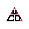 UCD triangle letter logo design with triangle shape. UCD triangle logo design monogram. UCD triangle vector logo template with red Royalty Free Stock Photo