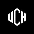 UCH letter logo design with polygon shape. UCH polygon and cube shape logo design. UCH hexagon vector logo template white and Royalty Free Stock Photo