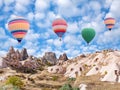 Colorful hot air balloons flying over Cappadocia, Turkey Royalty Free Stock Photo