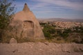 Uchisar, Cappadocia, Turkey: The road leads to the city and Uchisar castle . Rock houses and churches Royalty Free Stock Photo