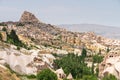 Uchisar castle, highest point of Cappadocia view from Pigeon valley in central Anatolia, Turkey Royalty Free Stock Photo