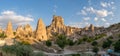 Uchisar Castle, town in Cappadocia, Turkey near Goreme. Panorama of Cappadocia landscape and valley with ancient rock formation