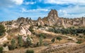 Uchisar natural rock castle and town, Cappadocia, Central Anatolia, Turkey Royalty Free Stock Photo