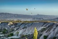 Uchisar,Turkey- 17 October, 2019:Night view of the Uchisar town with traffic light trails. The cave city in Cappadocia. Royalty Free Stock Photo