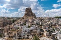 Uchisar village, Nevsehir ditrict, Cappadocia, Turkey. Spectacular rocky castle Royalty Free Stock Photo