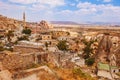 Uchisar village among rocky valleys in Cappadocia area Royalty Free Stock Photo