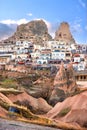 Rock castle and boutique hotels of Uchisar in Cappadocia, Turkey