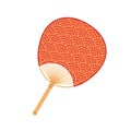 Uchiwa, Japanese non-bending rigid hand fan with bamboo handle. Asian traditional handheld paper item for air cooling Royalty Free Stock Photo