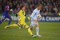 UCL action: football goalkeeper kicks the ball