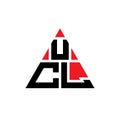 UCL triangle letter logo design with triangle shape. UCL triangle logo design monogram. UCL triangle vector logo template with red Royalty Free Stock Photo