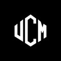 UCM letter logo design with polygon shape. UCM polygon and cube shape logo design. UCM hexagon vector logo template white and Royalty Free Stock Photo