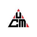 UCM triangle letter logo design with triangle shape. UCM triangle logo design monogram. UCM triangle vector logo template with red