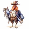 Watercolor Rooster In Western Outfit: Speedpainting Fantasy Character