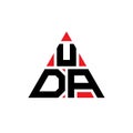 UDA triangle letter logo design with triangle shape. UDA triangle logo design monogram. UDA triangle vector logo template with red Royalty Free Stock Photo