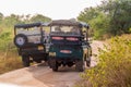 UDA WALAWE, SRI LANKA - JULY 14, 2016: Tourists in safari jeeps in Uda Walawe National Park, Sri Lan