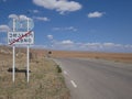 Udabno road sign - town in the middle of steppe in Georgia country