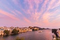 Udaipur cityscape with colorful sky at sunset. Royalty Free Stock Photo