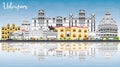 Udaipur Skyline with Color Buildings, Blue Sky and Reflections.