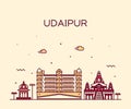 Udaipur skyline Rajasthan India vector line style