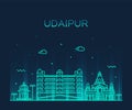 Udaipur skyline Rajasthan India vector line style