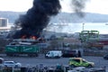 Uddevalla, Sweden, April 15 2019: Fire in Uddevallas harbor