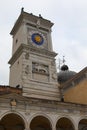 Udine, UD, Italy - December 27, 2023: Clock Tower and statues in the main square Royalty Free Stock Photo