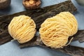 Udon noodles with dried sea vegetable kelp and shiitake mushrooms, ramen ingredients