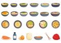 Udon noodles icons set cartoon vector. Meal food